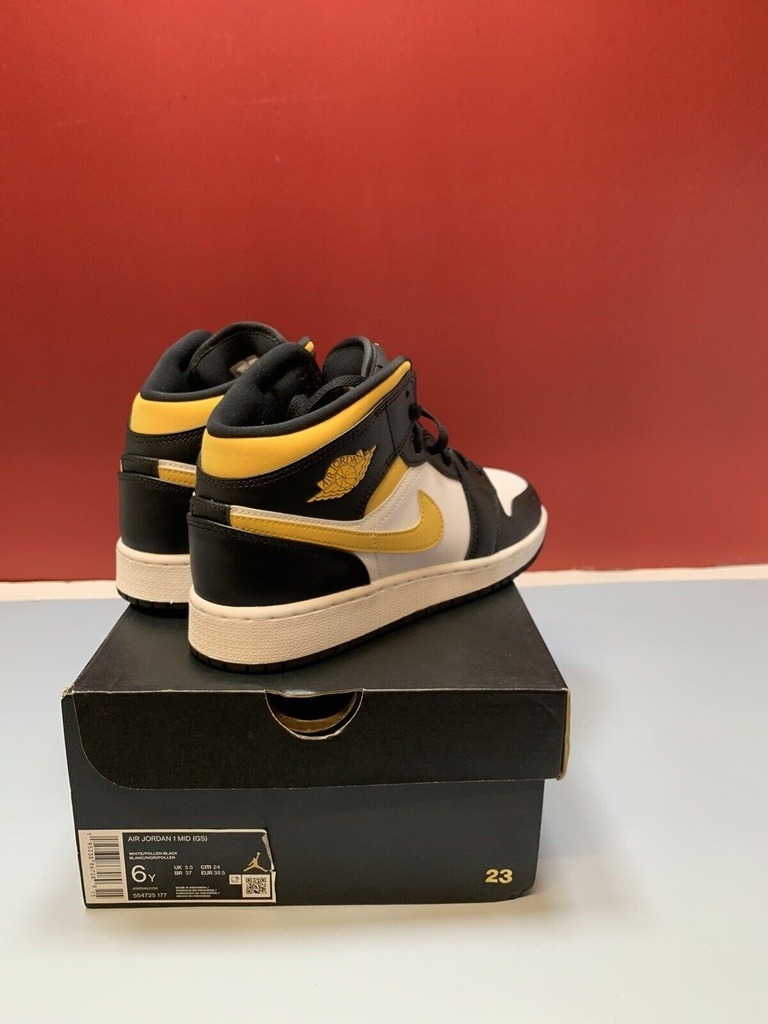 Nike Air Jordan 1 Mid GS White Pollen Black 554725-177 Size 6y #1