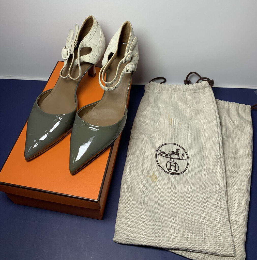 HERMES Semelle Cuir Ankle Strap Heels Shoes Size 38 #1
