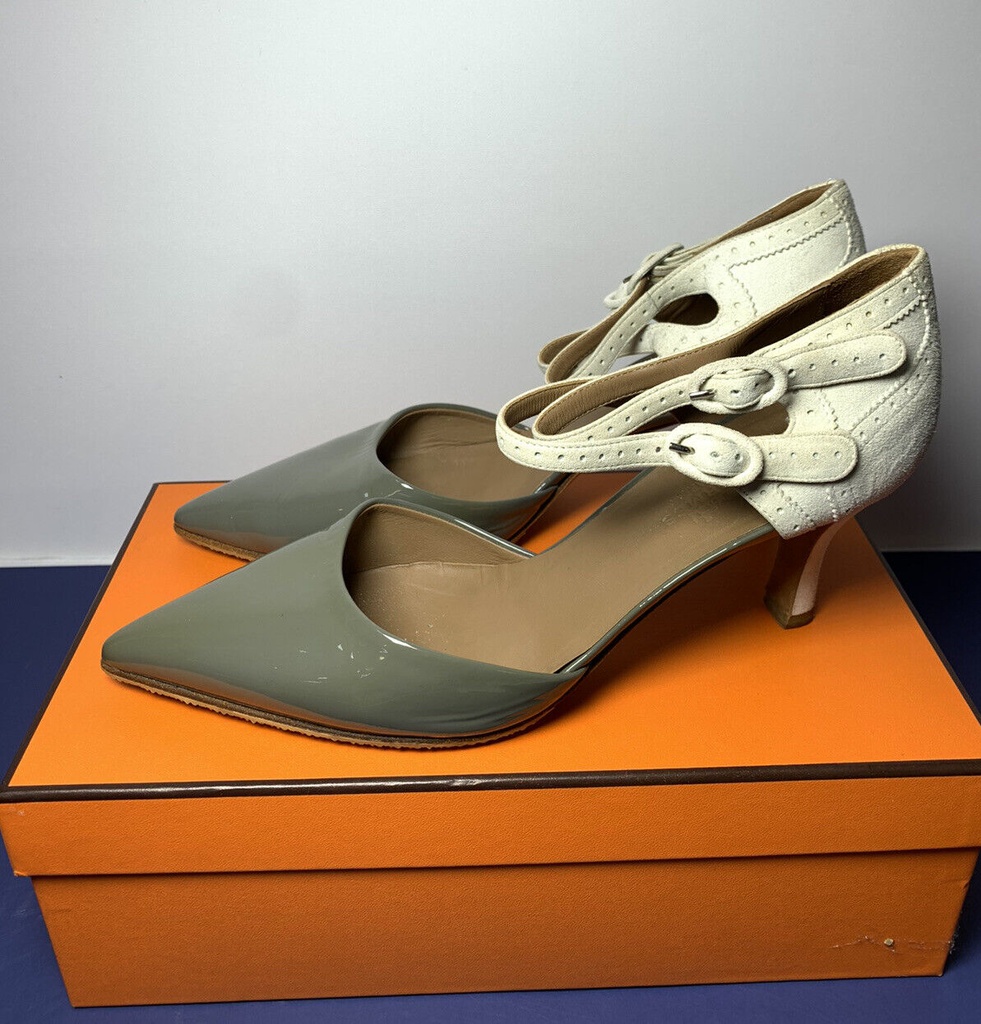 HERMES Semelle Cuir Ankle Strap Heels Shoes Size 38 #1