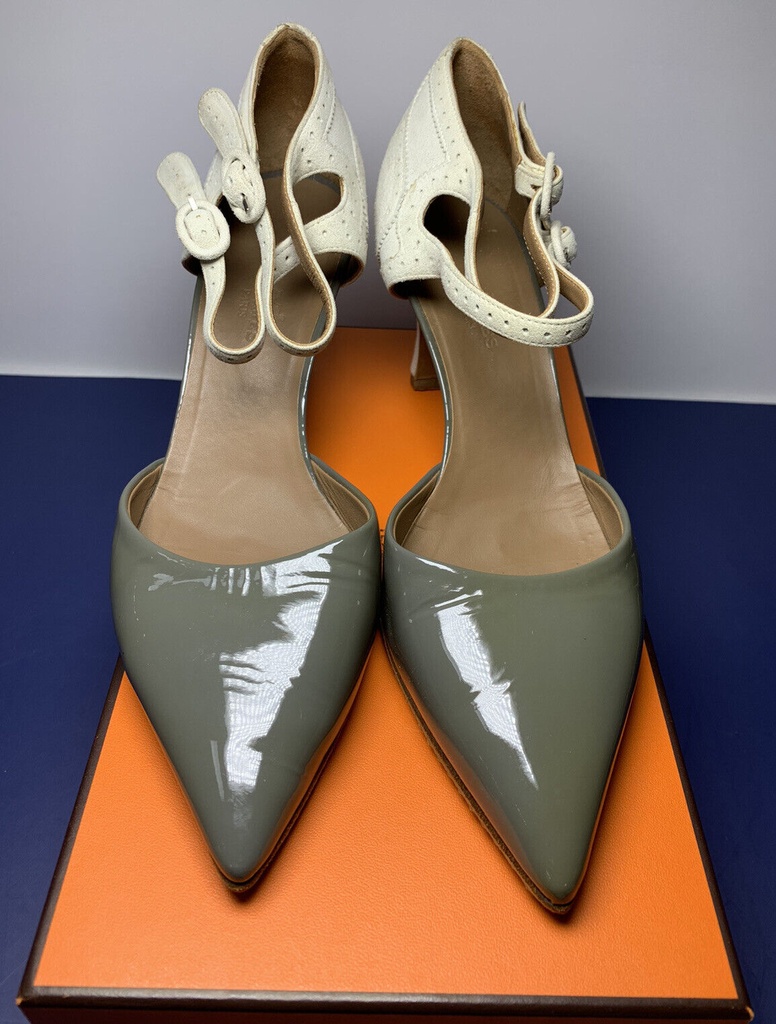 HERMES Semelle Cuir Ankle Strap Heels Shoes Size 38 #1