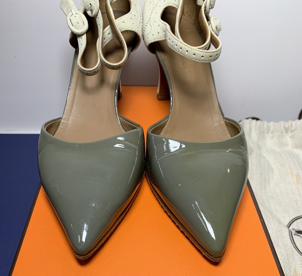 HERMES Semelle Cuir Ankle Strap Heels Shoes Size 38 #1