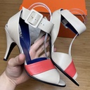 HERMES Semelle Cuir Slingback Loop Heels Shoes Beige Coral Size 37 1/2 used
