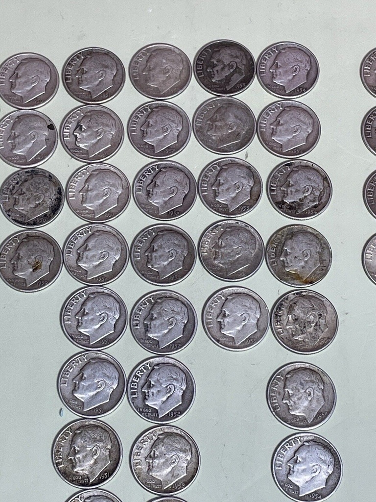 Lot of 128 Roosevelt Dimes 1946-1964 90% Silver 317.9g total weight #1