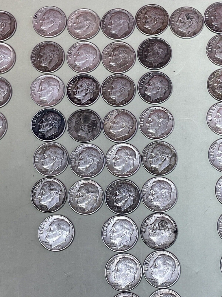Lot of 128 Roosevelt Dimes 1946-1964 90% Silver 317.9g total weight #1