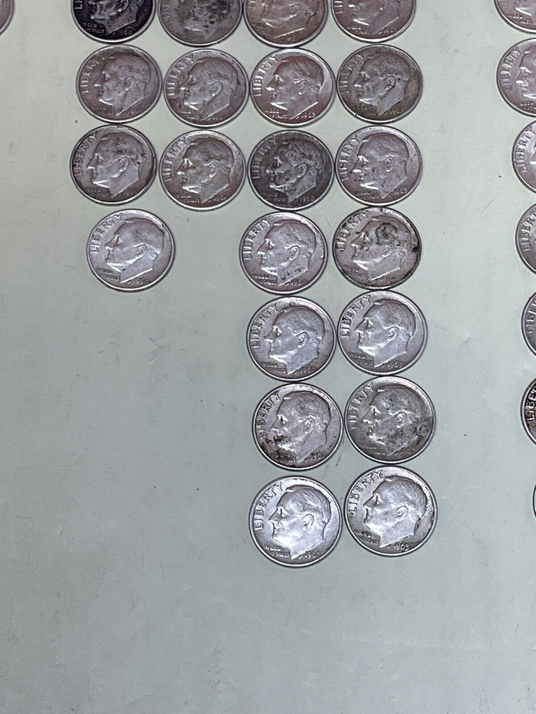 Lot of 128 Roosevelt Dimes 1946-1964 90% Silver 317.9g total weight #1