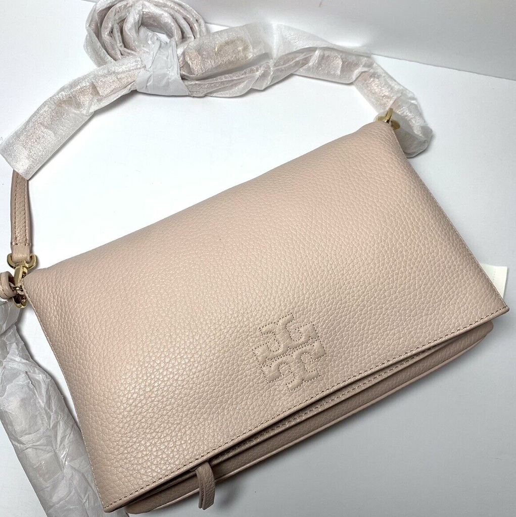 NWT Tory Burch Thea Crossbody Foldover Bag Shoulderbag Shell Pink #1