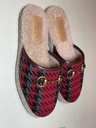 Gucci 'Fria' Houndstooth Gold Horsebit Shearling Lined Mule Slipper sz 36 used