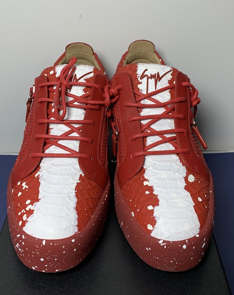 Giuseppe Zanotti Bertens Double Zip Leather Red Glitter Sneakers RM90004 #1