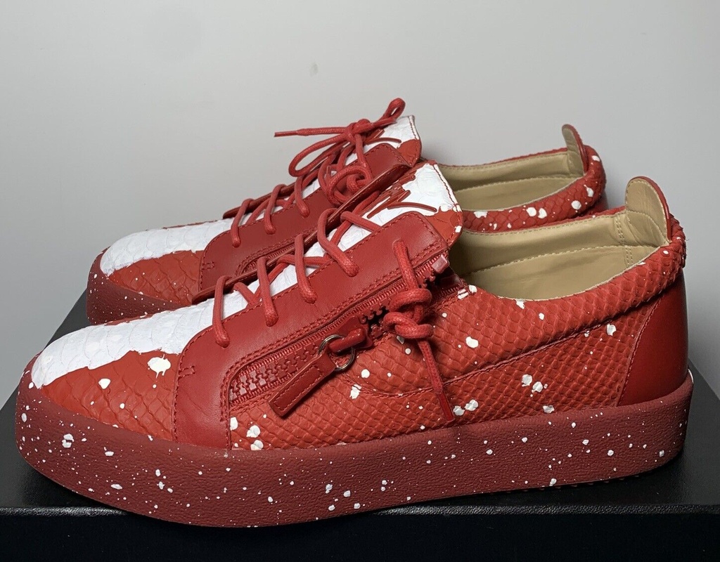 Giuseppe Zanotti Bertens Double Zip Leather Red Glitter Sneakers RM90004 #2