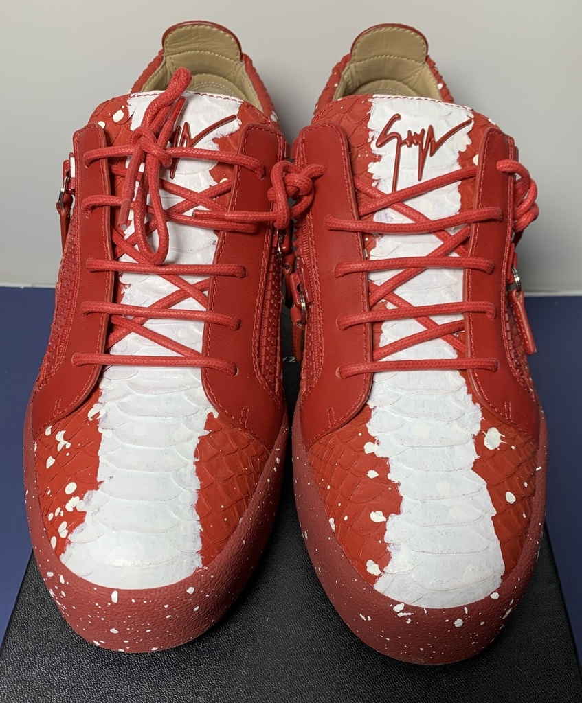 Giuseppe Zanotti Bertens Double Zip Leather Red Glitter Sneakers RM90004 #5