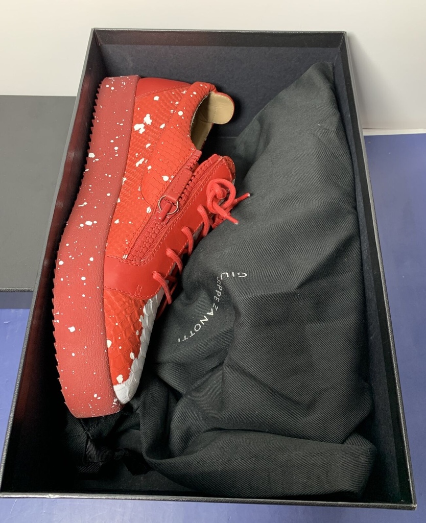 Giuseppe Zanotti Bertens Double Zip Leather Red Glitter Sneakers RM90004 #8