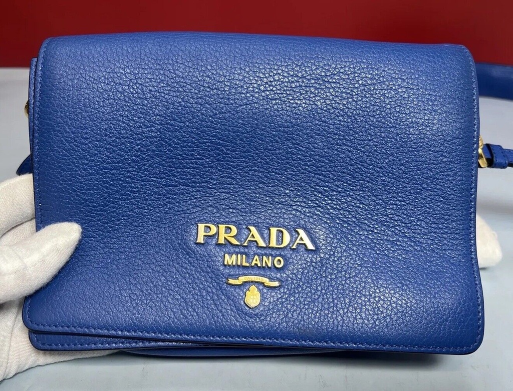 Prada Royal Blue Vitello Daino Leather Double Strap Flap Crossbody Bag #1