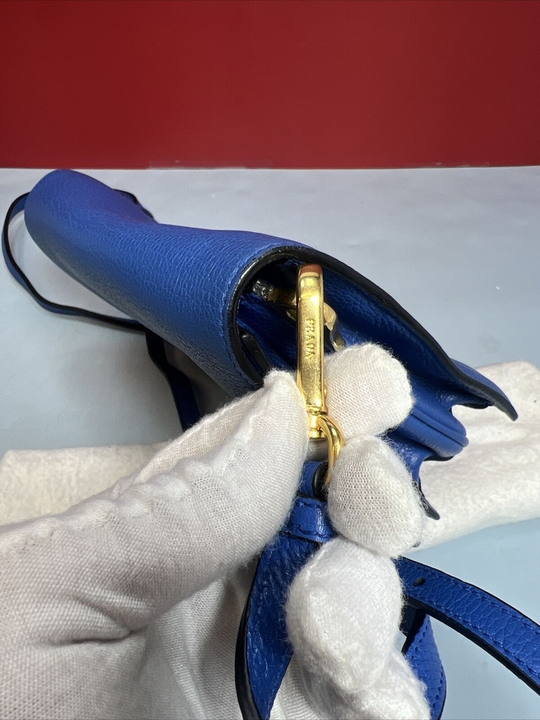 Prada Royal Blue Vitello Daino Leather Double Strap Flap Crossbody Bag #6