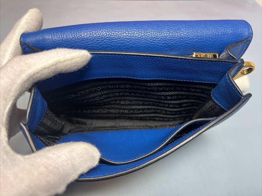 Prada Royal Blue Vitello Daino Leather Double Strap Flap Crossbody Bag #8