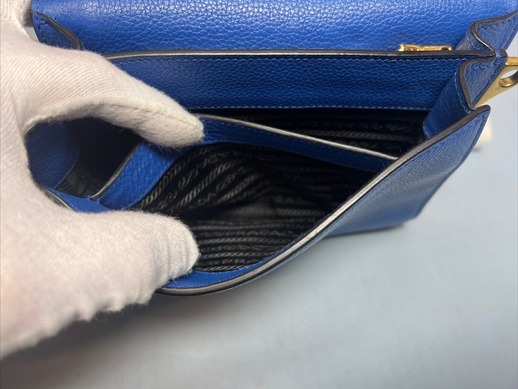 Prada Royal Blue Vitello Daino Leather Double Strap Flap Crossbody Bag #9