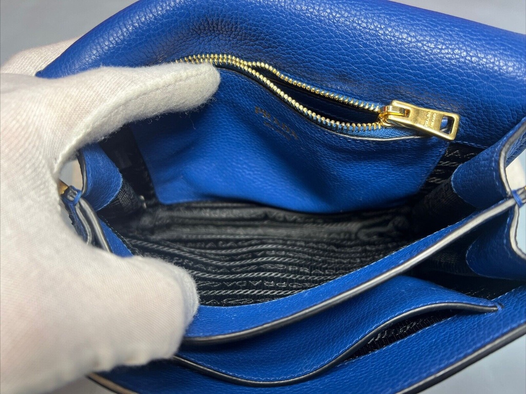 Prada Royal Blue Vitello Daino Leather Double Strap Flap Crossbody Bag #10