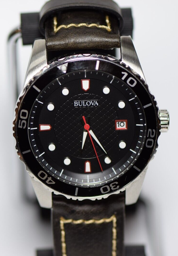 Bulova Sport Men's Quartz Date Calendar Black Dial Red Accents Watch 43mm 98A195 #1