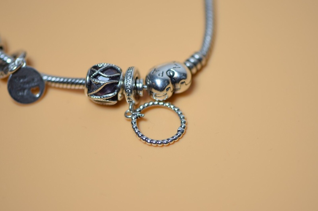 Pandora Bracelet 7.25"  7 Charms Strerling Silver - Love Theme #9