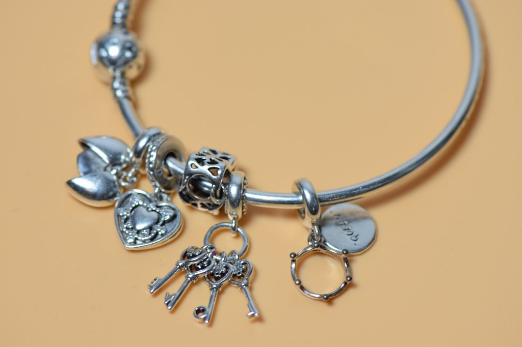 Pandora Bracelet 7.75" 5 Charms Strerling Silver - Queen & Family Theme #2