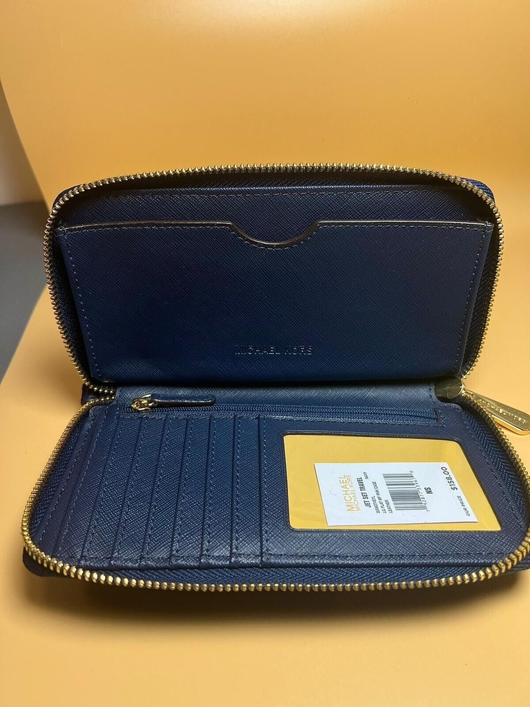 Michael Kors Jet Set Travel Flat Zip  Phone Case Wristlet Wallet Navy Blue #2