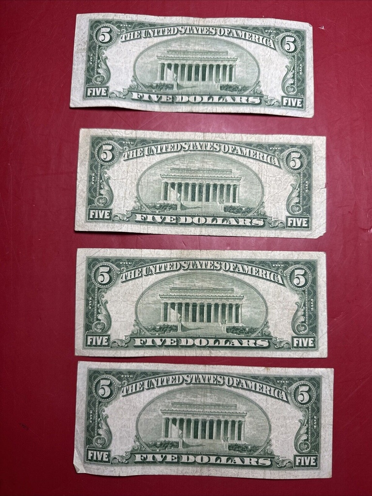 Lot of (8) 1953 1953a 1963 $5 $2 Red Seal Five Dollar Bills Vintage US Lot #4