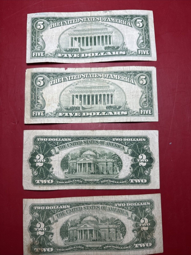 Lot of (8) 1953 1953a 1963 $5 $2 Red Seal Five Dollar Bills Vintage US Lot #5