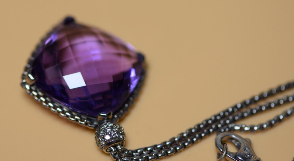 David Yurman Cushion On Point Amethyst Diamonds Sterling Silver 17" #4