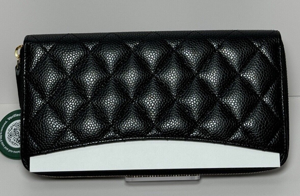 Chanel Zip Around Wallet Quilted Diamond Long Black -Brand New #3