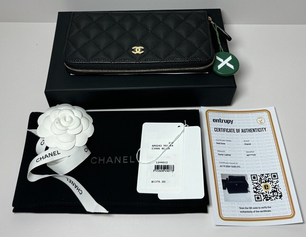 Chanel Zip Around Wallet Quilted Diamond Long Black -Brand New #8