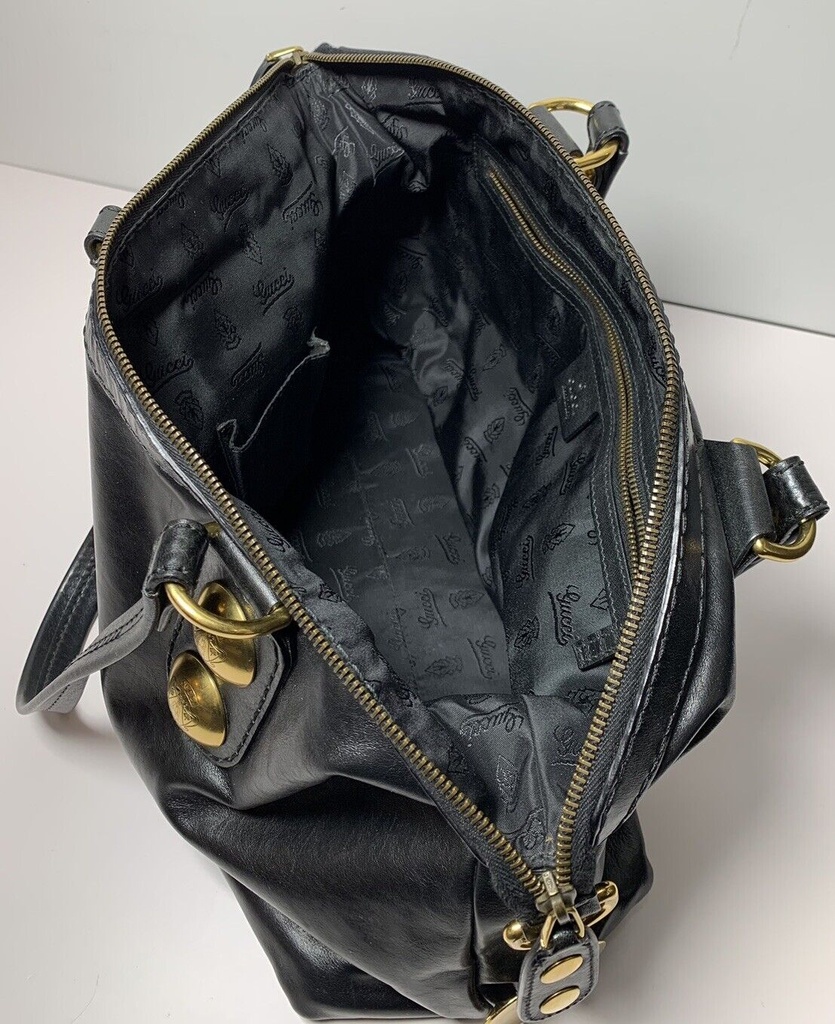 Gucci Black Leather Tote Handbag with gold Hardware #6