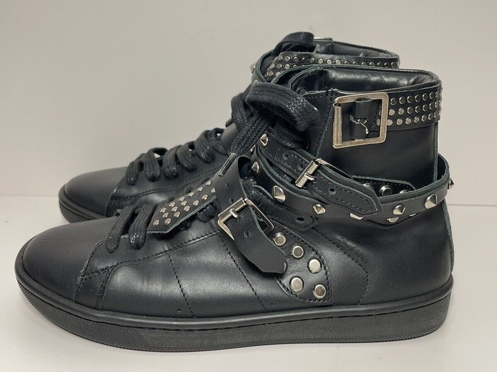 YSL SAINT LAURENT Studded High-Top Sneakers Size 35 Leather Black - 359804 #2