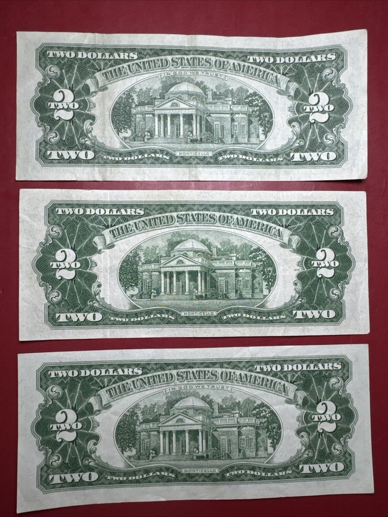 Lot of 3 $2 Bills Red Seal 1963 1963 1953 A #1