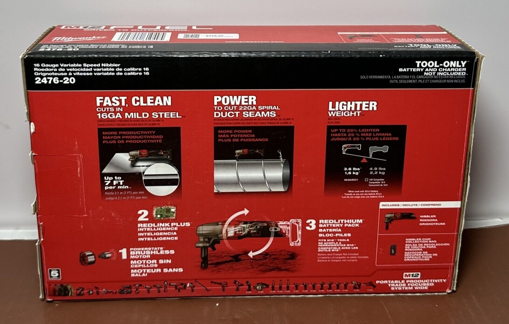 Brand New Milwaukee 2476-20 M12 FUEL 16 Gauge Variable Speed Nibbler -Tool Only #1