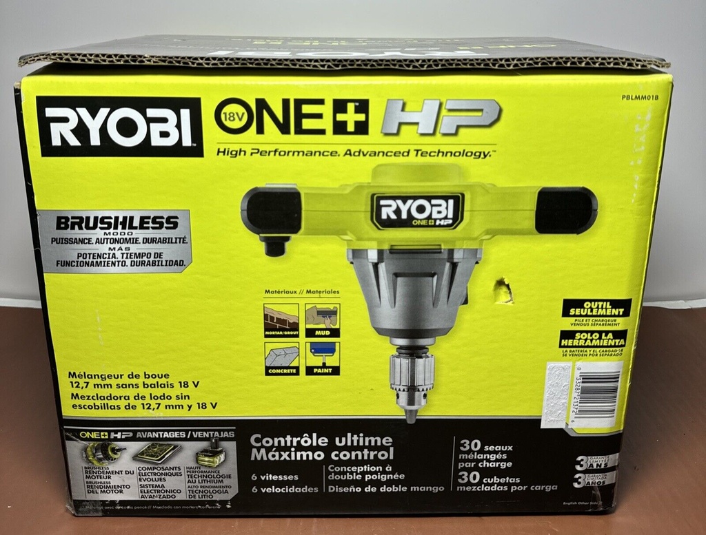 RYOBI ONE+ 18V HP 1/2 in. Brushless Cordless Mud Mixer (Tool Only) #1