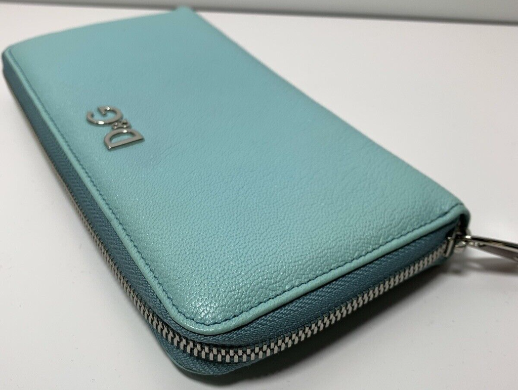 DOLCE & GABBANA Wallet Leather Small Zip Around Clutch Turquoise #19