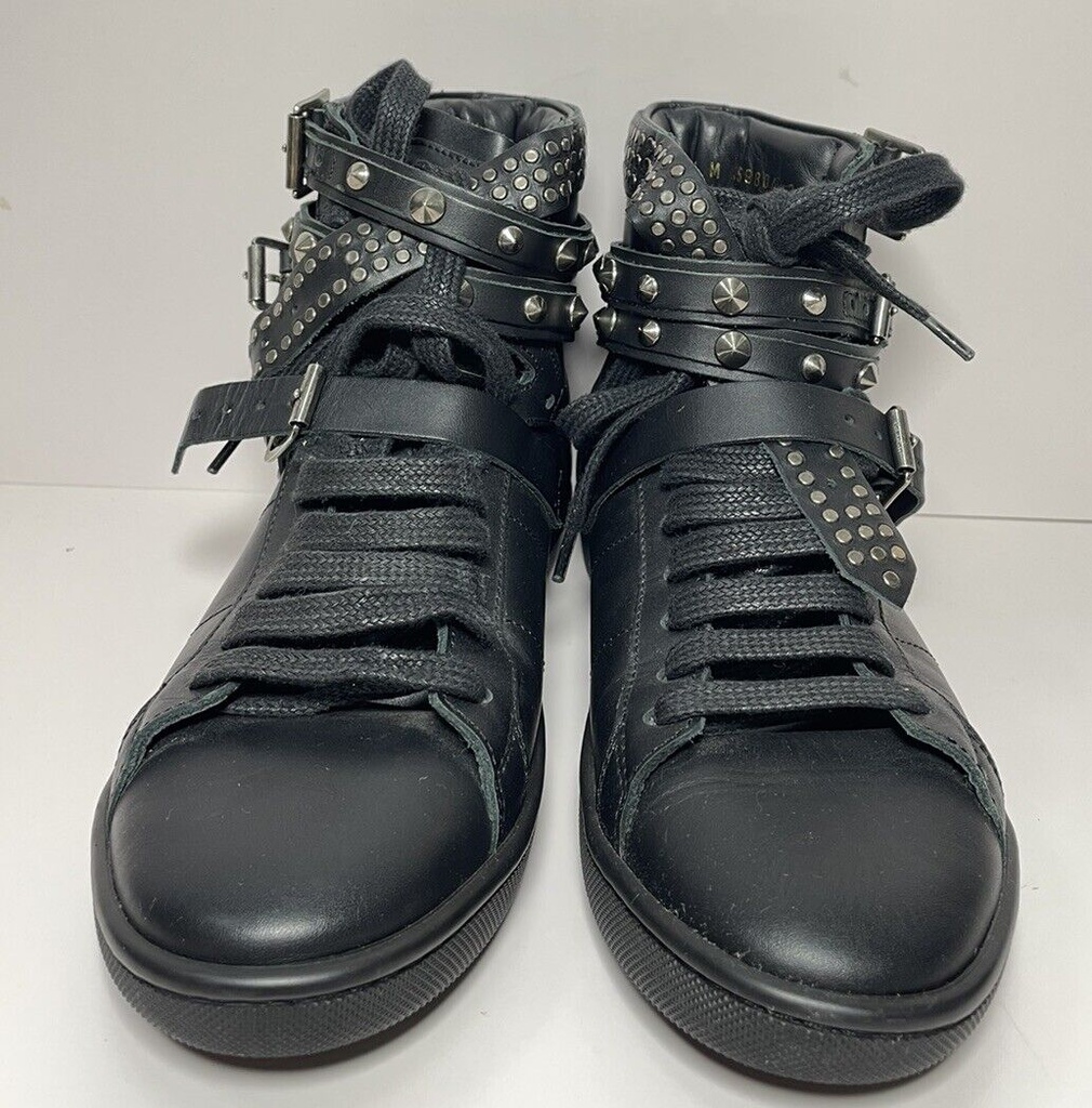 YSL SAINT LAURENT Studded High-Top Sneakers Size 35 Leather Black - 359804 #1