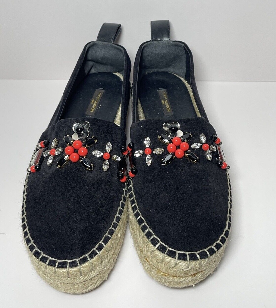 LOUIS VUITTON Black Suede Leather Frontier Embellished Espadrilles Size 37 Eu #1