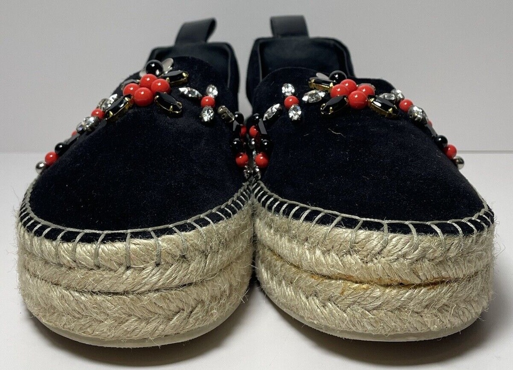 LOUIS VUITTON Black Suede Leather Frontier Embellished Espadrilles Size 37 Eu #3