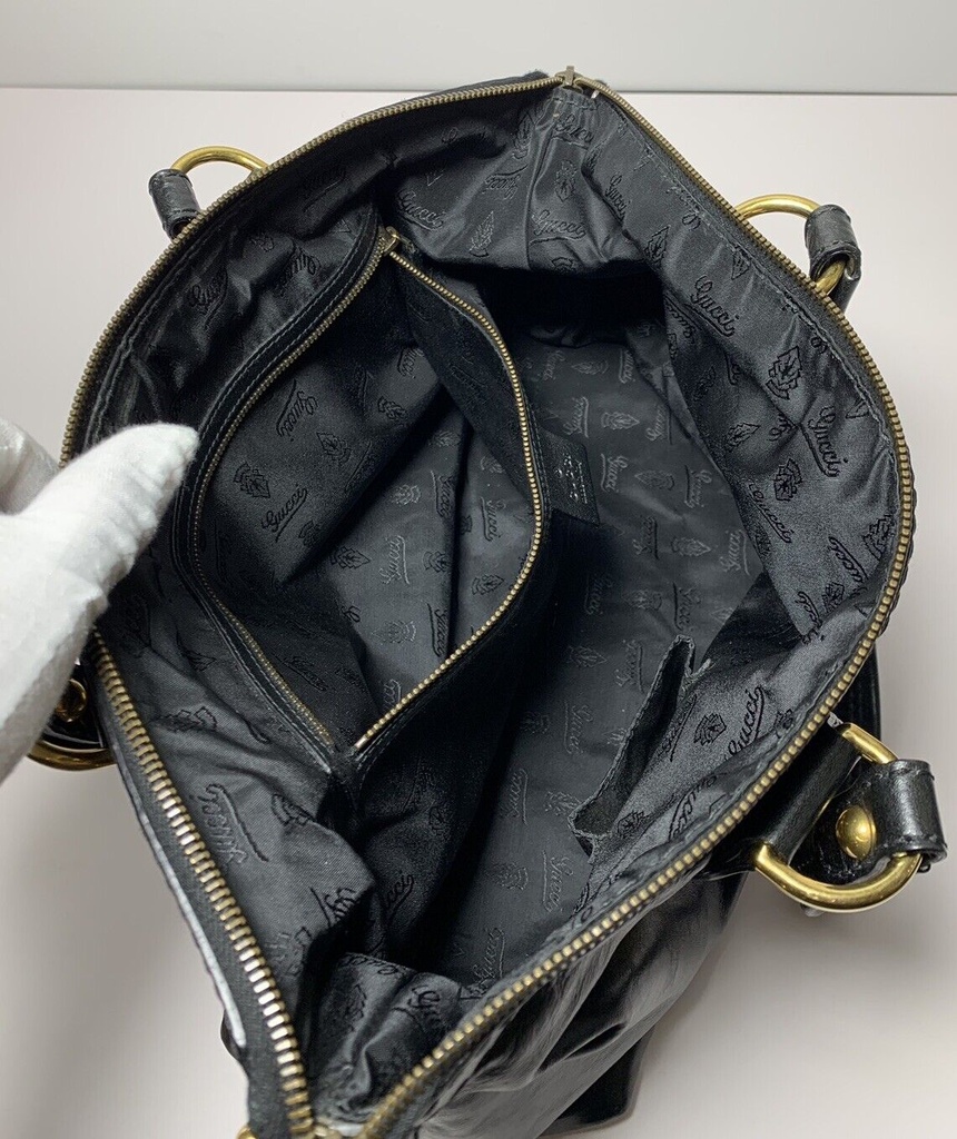 Gucci Black Leather Tote Handbag with gold Hardware #9