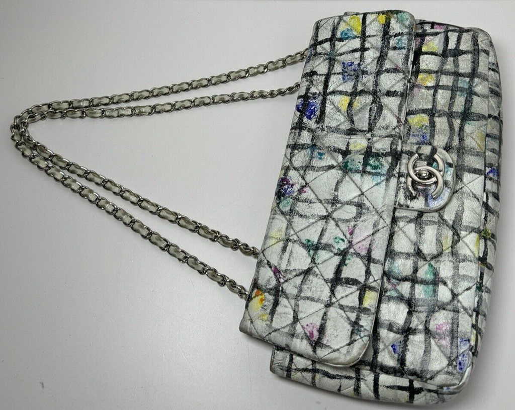 CHANEL  Calfskin Hand - Painted Graffiti Flap Bag #7