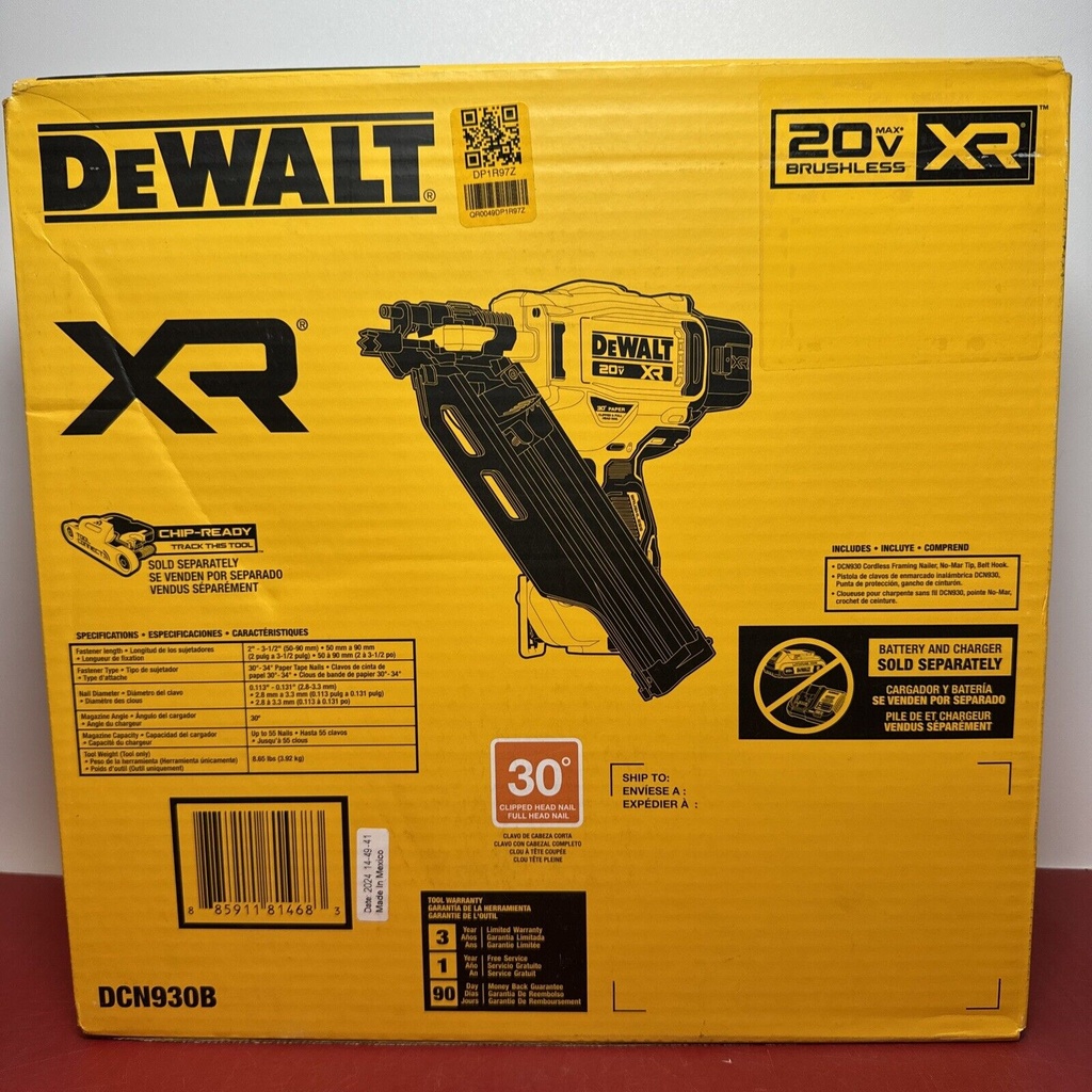 Dewalt DCN930B TOOL ONLY XR 30 deg Paper  Framing Nailer  Replaces DCN692b NEW #1