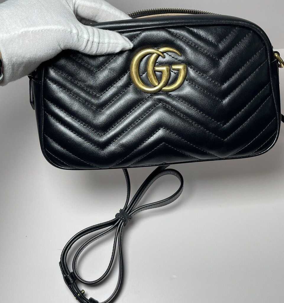 Gucci GG Marmont Small Matelassé Shoulder Bag Crossbody Calfskin Black/Gold HW #10