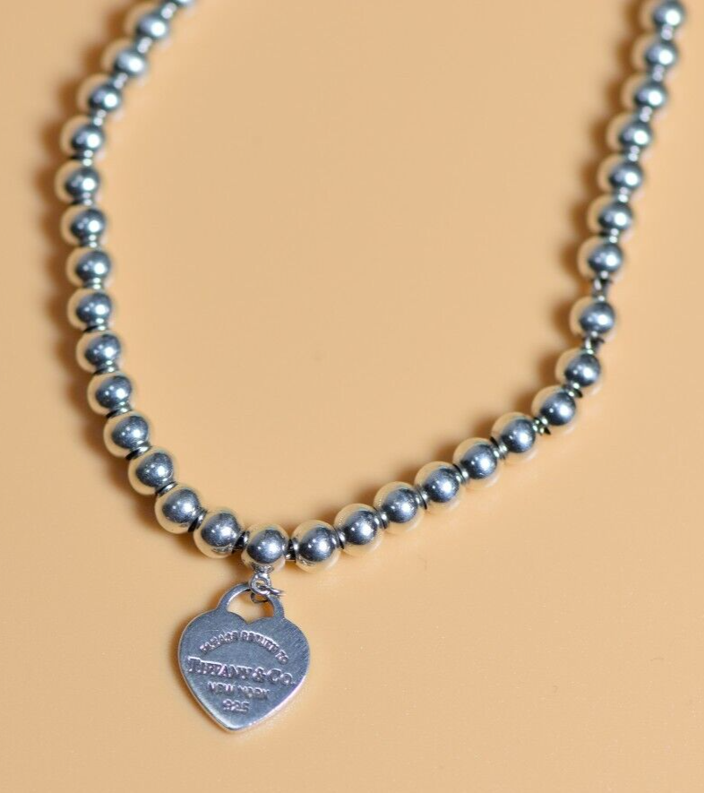 Genuine Tiffany & Co Heart Enamel Blue Charm Sterling Silver bracelet 16cm 6.25" #4