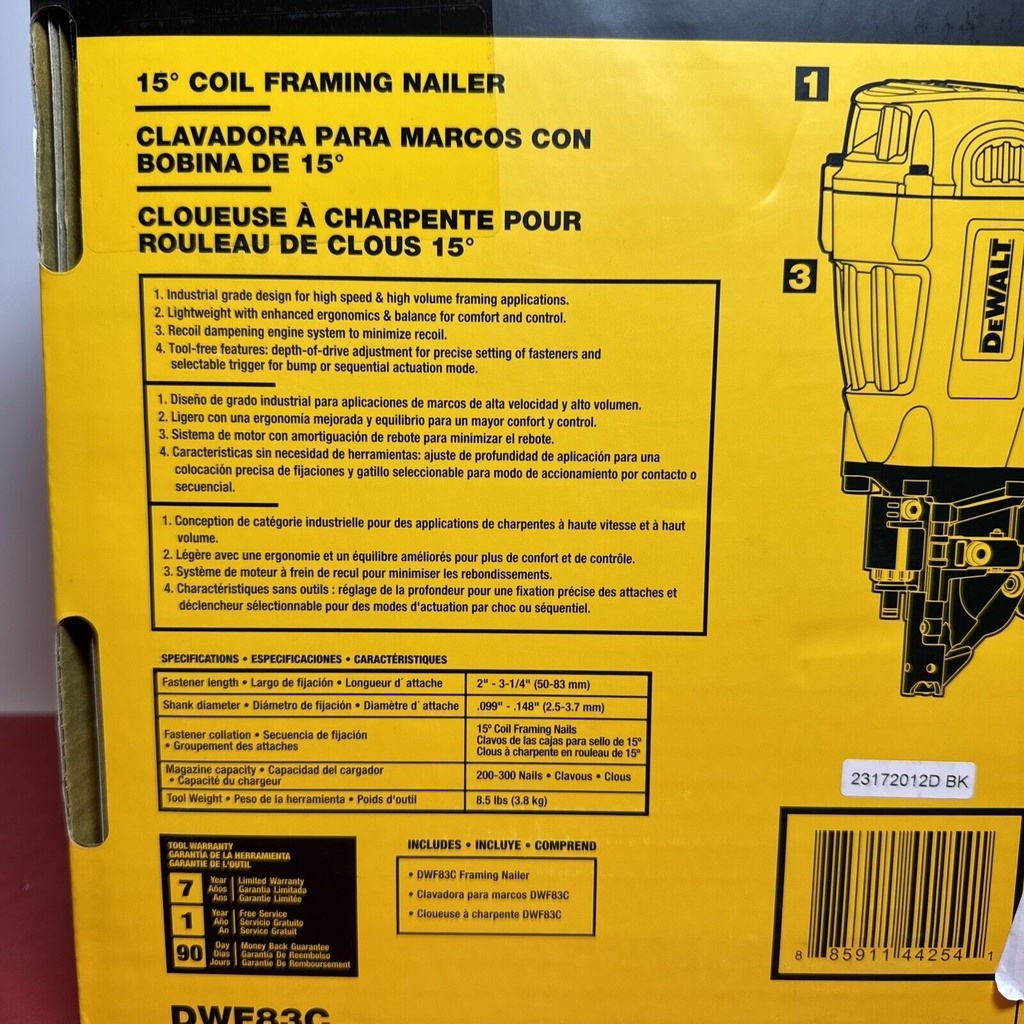 DEWALT DWF83C Coil Nailer Brand New Sealed #1