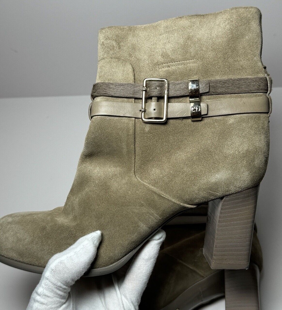 Dior Women's Taupe Suede Double Buckled Straps Ankle Boots #9