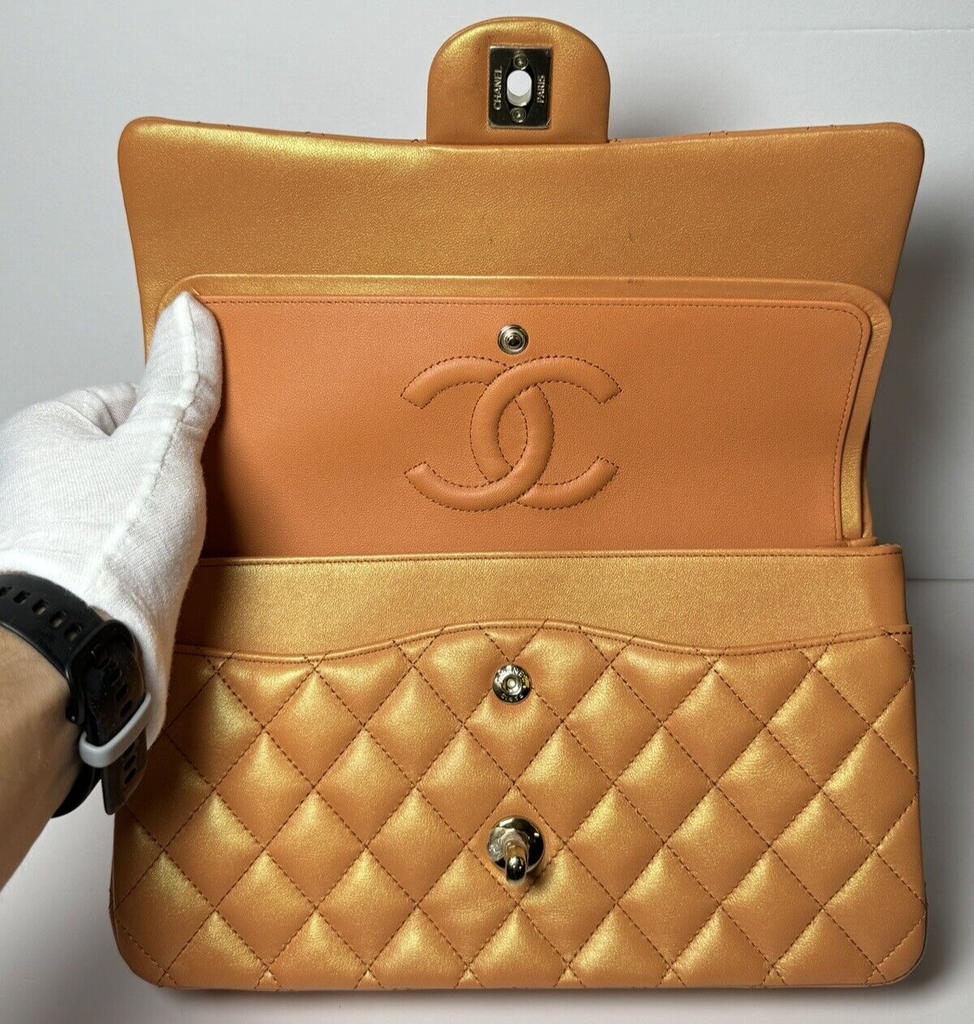 Chanel Orange Iridescent Medium Double Flap Bag #10