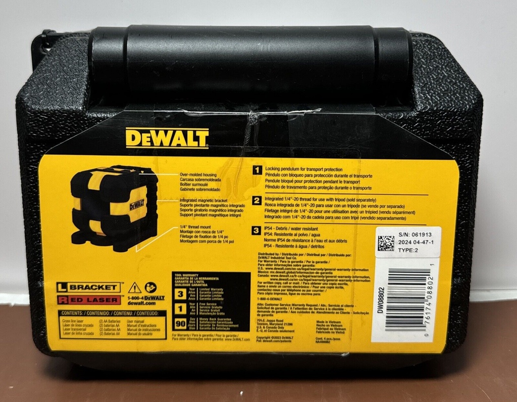 DEWALT DW08802 Red Cross Line Laser Level with Case #1