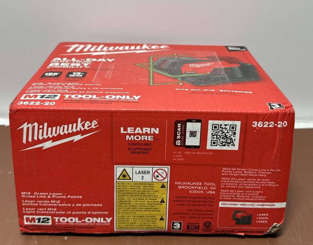 NEW Milwaukee M12 Green Cross Line & Plumb Points Laser (Tool Only)  3622-20 #2