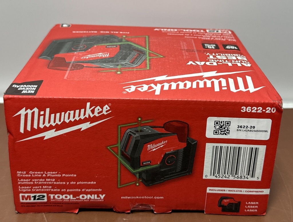 NEW Milwaukee M12 Green Cross Line & Plumb Points Laser (Tool Only)  3622-20 #3