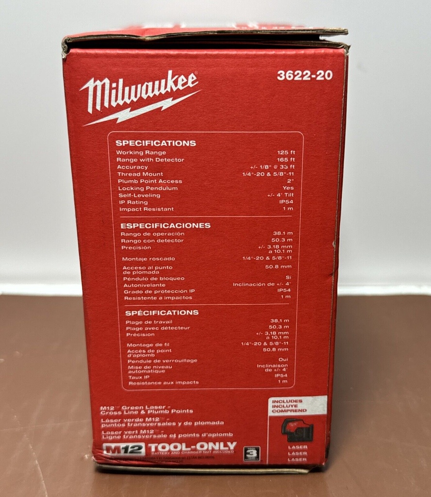 NEW Milwaukee M12 Green Cross Line & Plumb Points Laser (Tool Only)  3622-20 #5